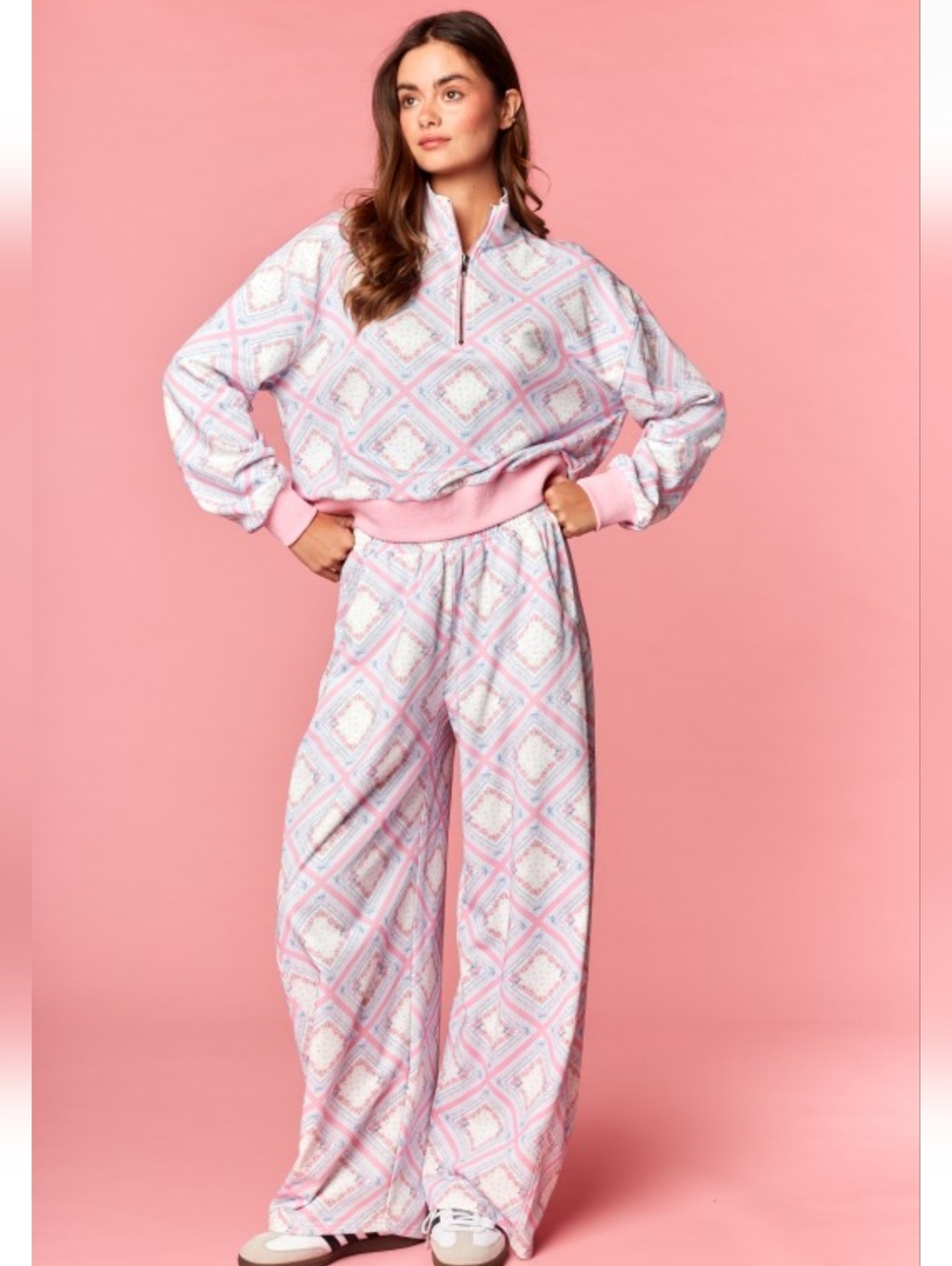 🌸 Floral Patchwork Half Zip Pull Over Set